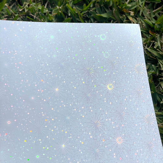 PREORDER A4 fireworks holo glossy cold laminate sheets 10 pack - Stickybeaky Supplies