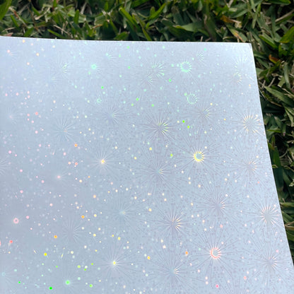 PREORDER A4 fireworks holo glossy cold laminate sheets 10 pack - Stickybeaky Supplies