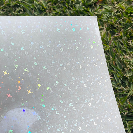 PREORDER A4 star cluster holo glossy cold laminate sheets 10 pack - Stickybeaky Supplies